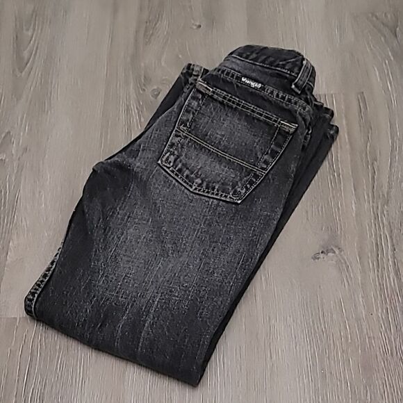 Faded Black Adjustable Waist Wrangler Boys Size 10 Slim Denim Jeans - Picture 1 of 5